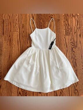 Lulus White Spaghetti-Strap dress with tulle underskirt